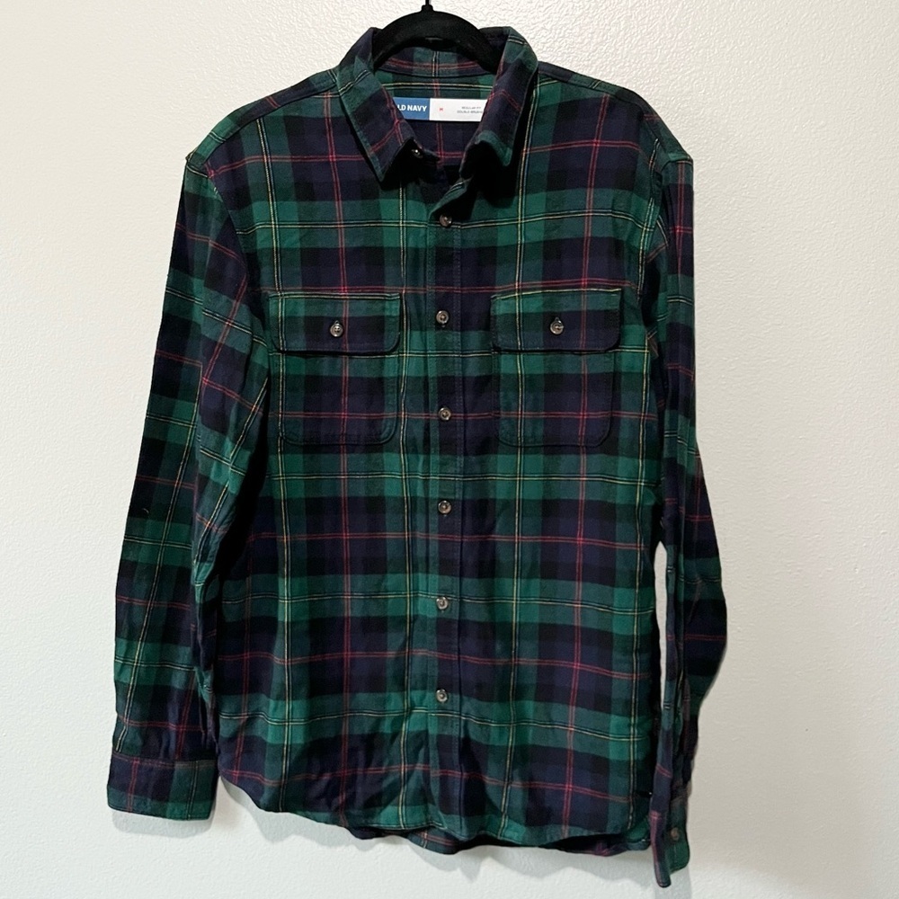 OLD NAVY- Long Sleeve Plaid Regular Fit Double-Brushed Shirt Size M
